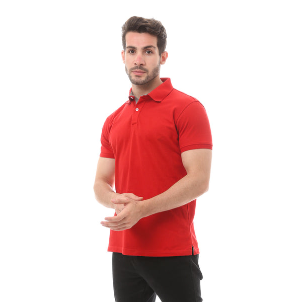 Red Turn Down Collar Cotton Polo Shirt