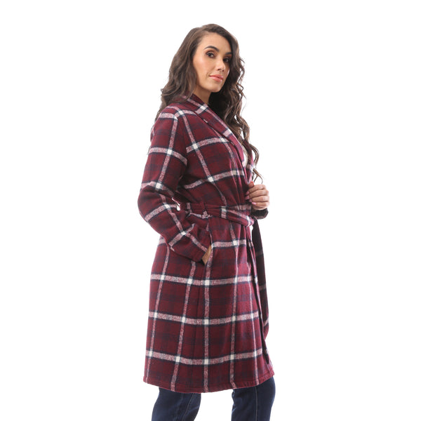 Dark red Patterned Comfy Winter Robe