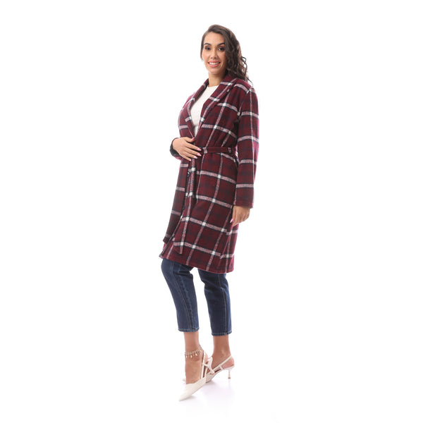 Dark red Patterned Comfy Winter Robe