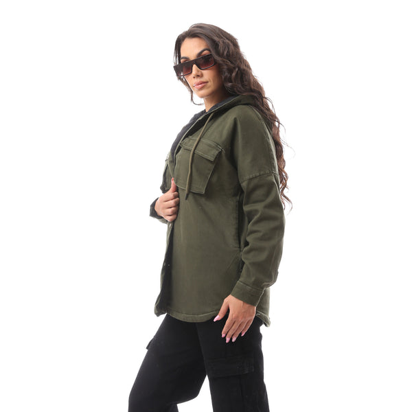 Buttoned Olive Green Stylish Coat