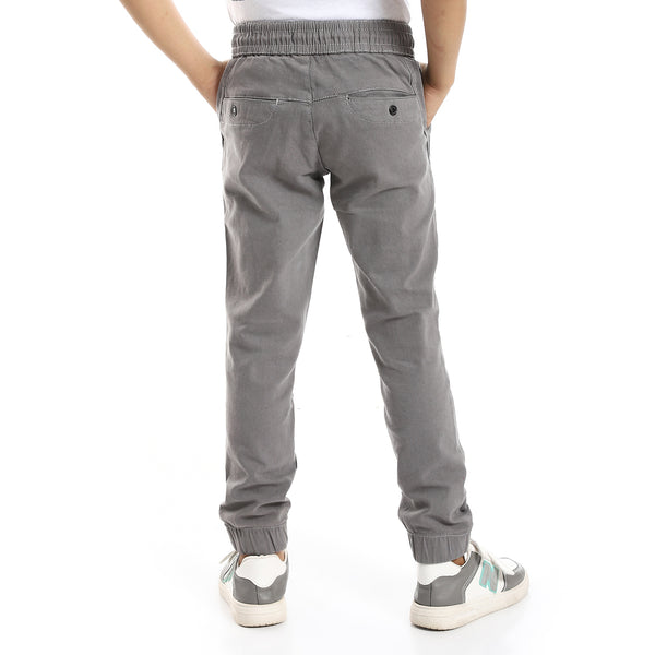Stitched Details Elastic Waist With Drawstring Boys Pants - Grey