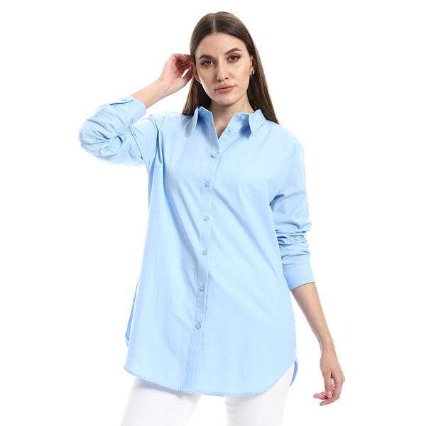 Plain Light Blue Essential Basic Long Sleeves Shirt