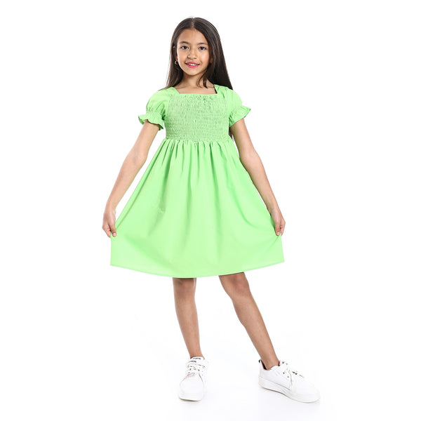 Short Puffed Sleeves Square Neck Lime Green Girls Dress