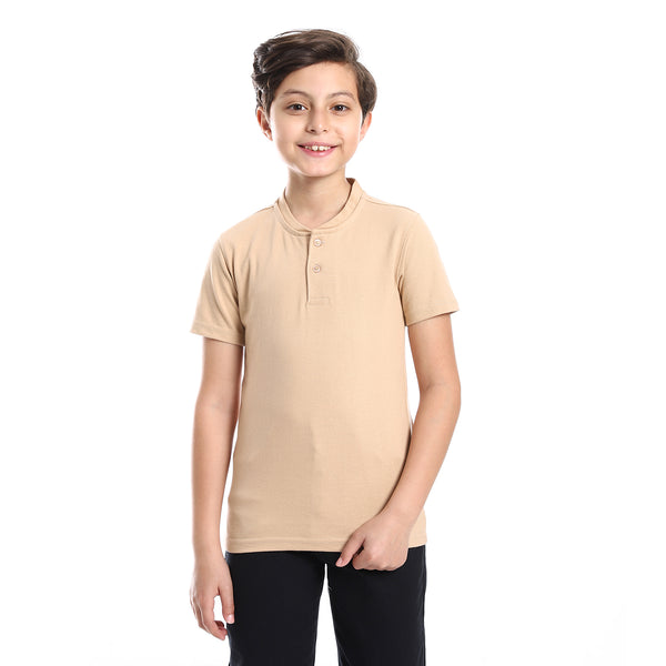 Henely Neck Basic T-shirt Casual Look For Boy - Beige
