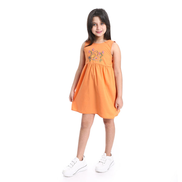 Girls Sleeveless Dress With Bow Back - Orange