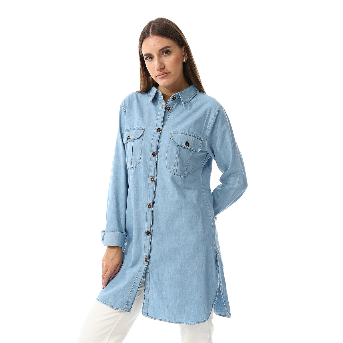 Women's Long Sleeve Denim Shirts Blue main image 1