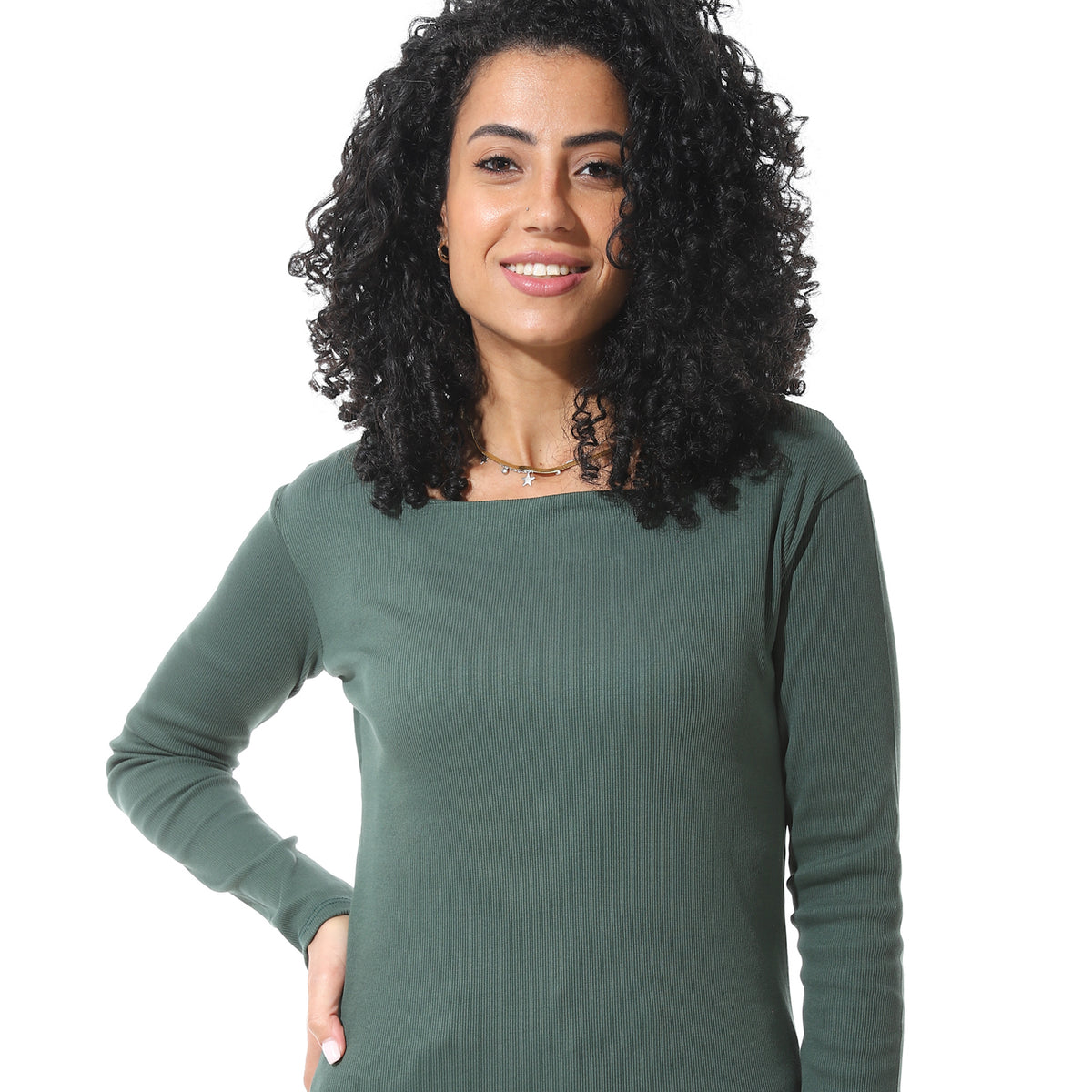 Women's Olive Solid Shirt Collar Fitted Top