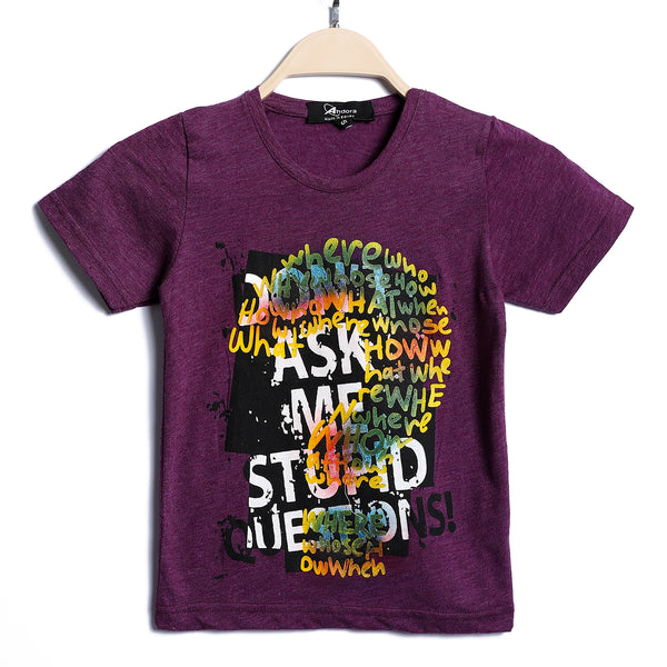 "Don't Ask Me" Pattern Slip On Boys T-Shirt - Heather Purple