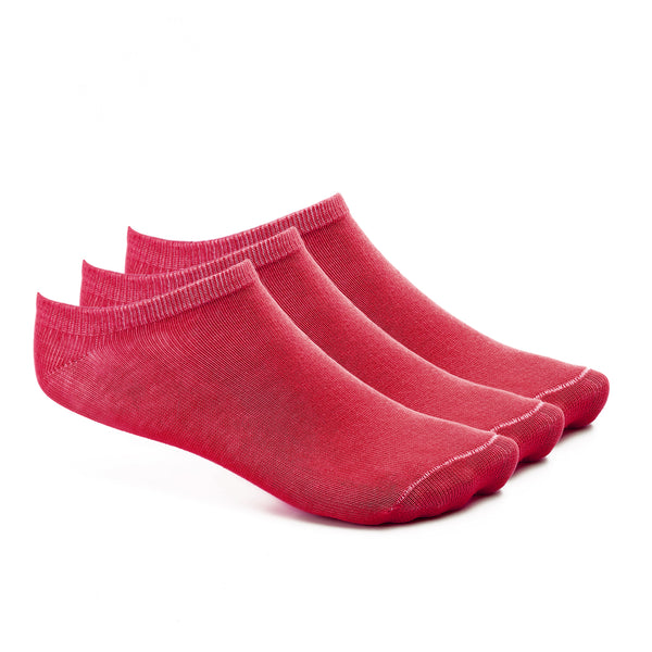 Set Of 3 Cotton Slim Trim Ankle Socks - Red