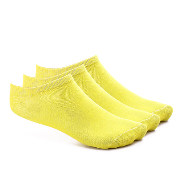Set Of 3 Cotton Slim Trim Ankle Socks - Yellow