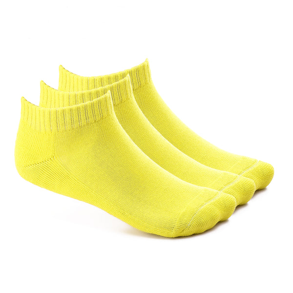 Set Of 3 Cotton Ankle Socks - Yellow