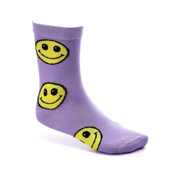 Smiley Mid-Calf Cotton Socks - Mauve