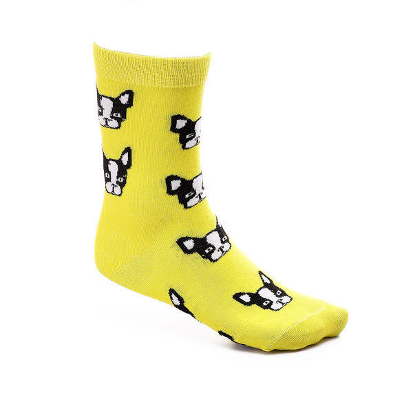 Animal Mid-Calf Cotton Socks - Yellow