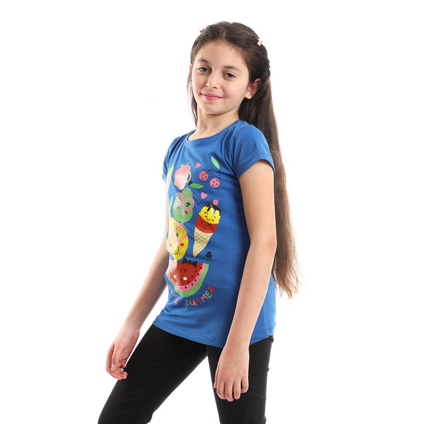 Smiling Fruits Slip On Tee - Blue, Yellow, Pink & Green
