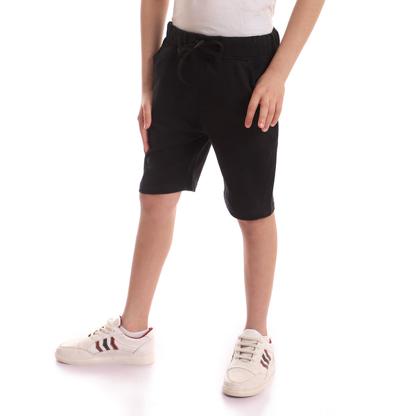 Black Back Pocket Plain Cotton Boys Shorts