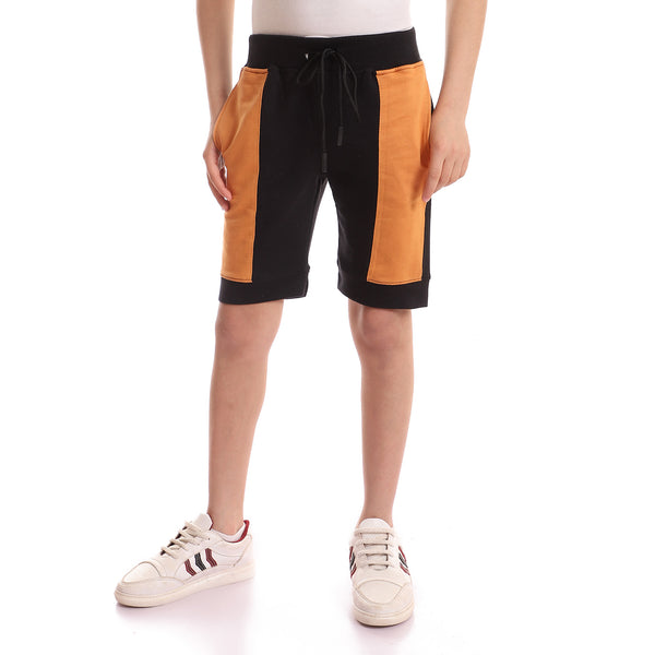 Bi-Tone Verical Color Block Shorts - Orange & Black
