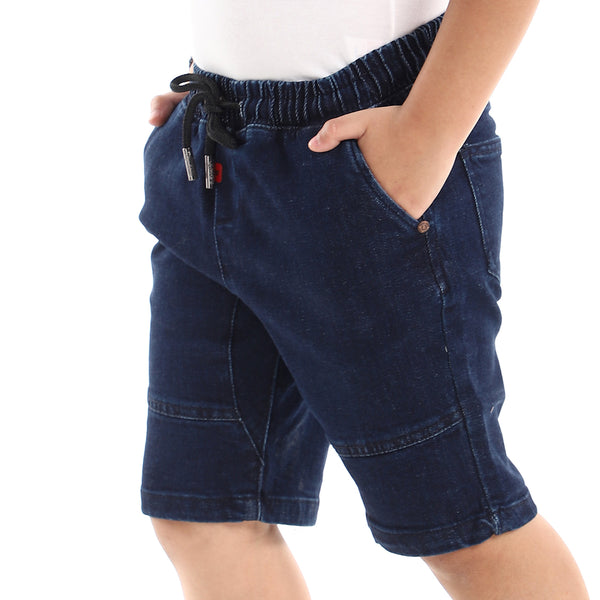 Dark Blue Thigh Stitched Detail Denim Shorts