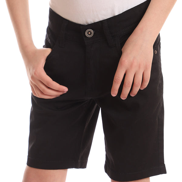 Black Gabardine Plain Knee Length Shorts