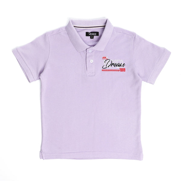 Boys Side Stitched Buttoned Polo Shirt - Lilac