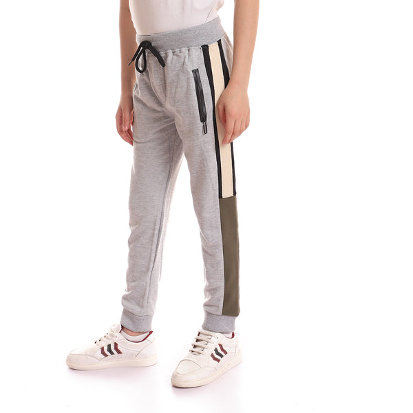 Side Zipper Pocket Elastic Hem Sweatpants - Heather Light Grey