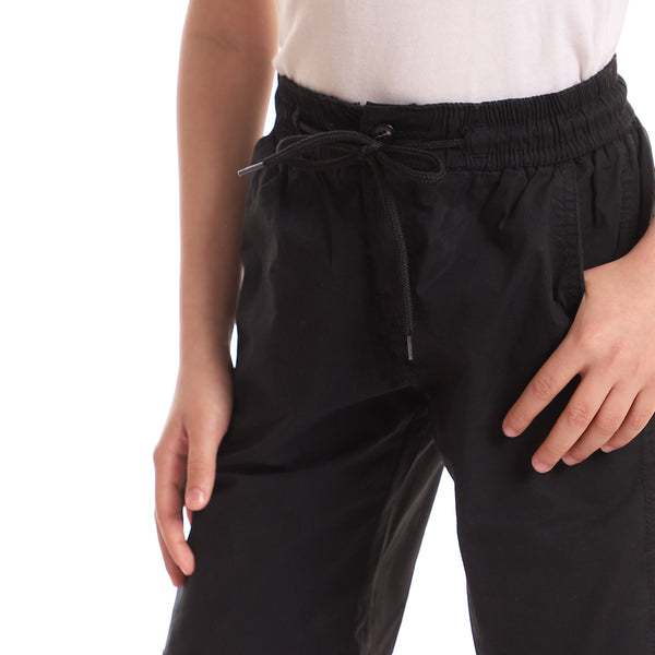Back Pockets Plain Knee Length Shorts - Black