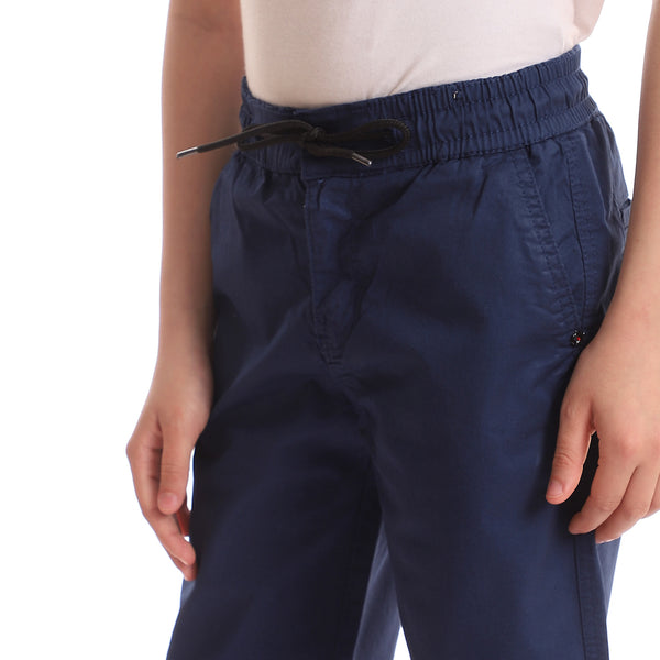 Navy Blue Slash Pockets Plain Double Closure Shorts