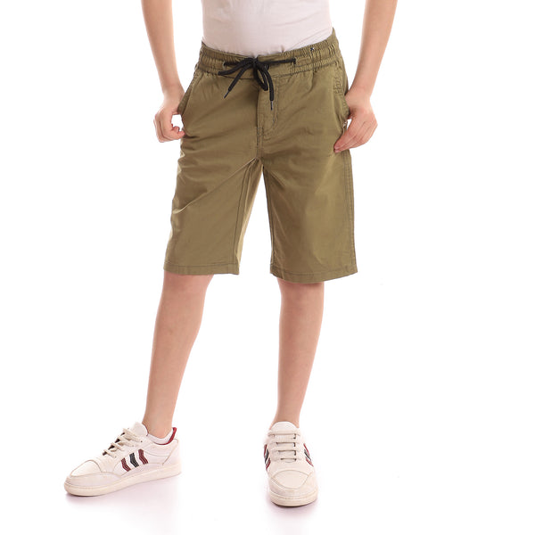 Olive Knee Length Slash Pockets Boy Shorts