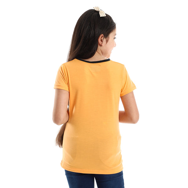 Front Printed Half Sleeves Girls Tee - Orange