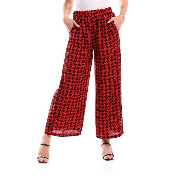 Patterned Viscose Regular Fit Pants - Red & Black