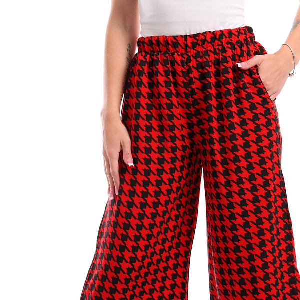 Patterned Viscose Regular Fit Pants - Red & Black
