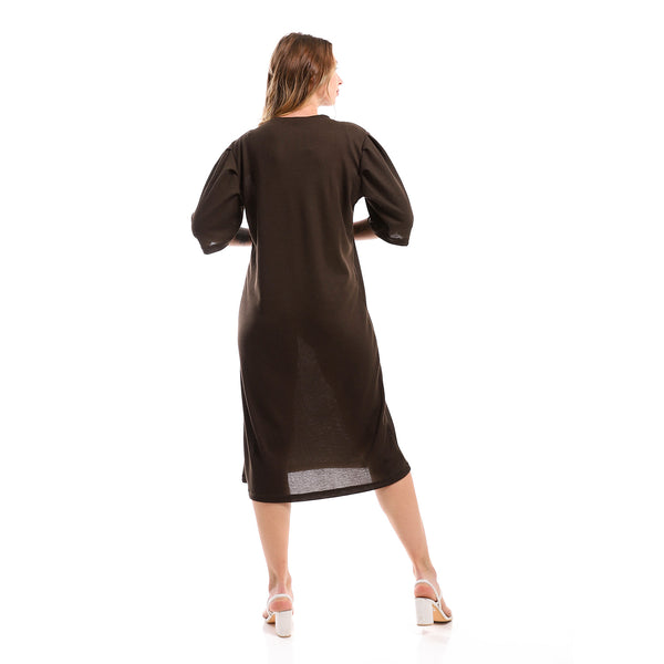 Short Sleeves Standard Fit Dress - Brown