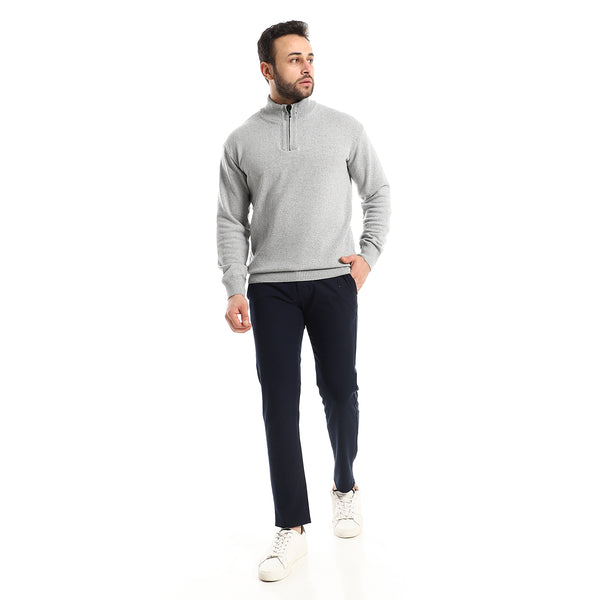 Zipper Closure Grey Knitted Sweater