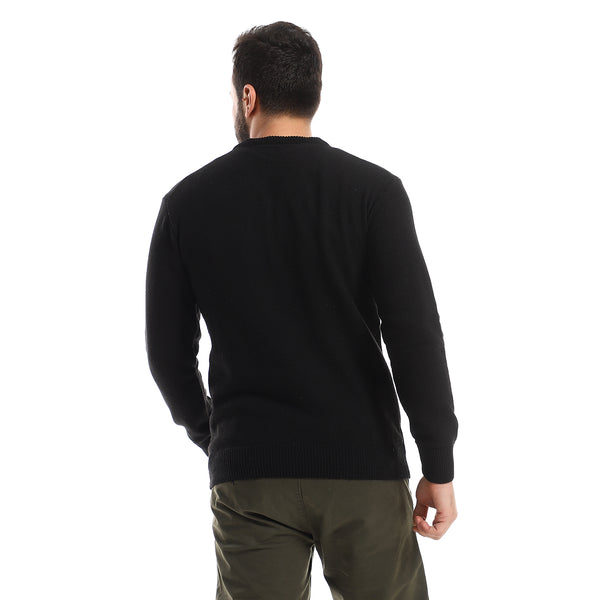 Knitted Black V-Neck Slip On Pullover