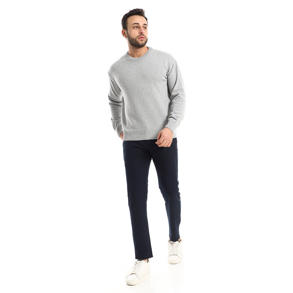 Classic Round Collar Slip On Knitted Grey Pullover