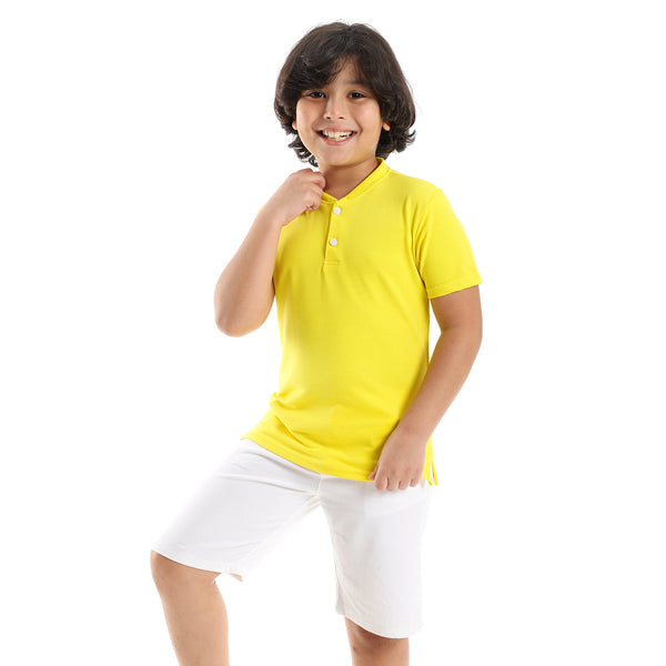 Yellow Short Sleeves Pique Henley Shirt
