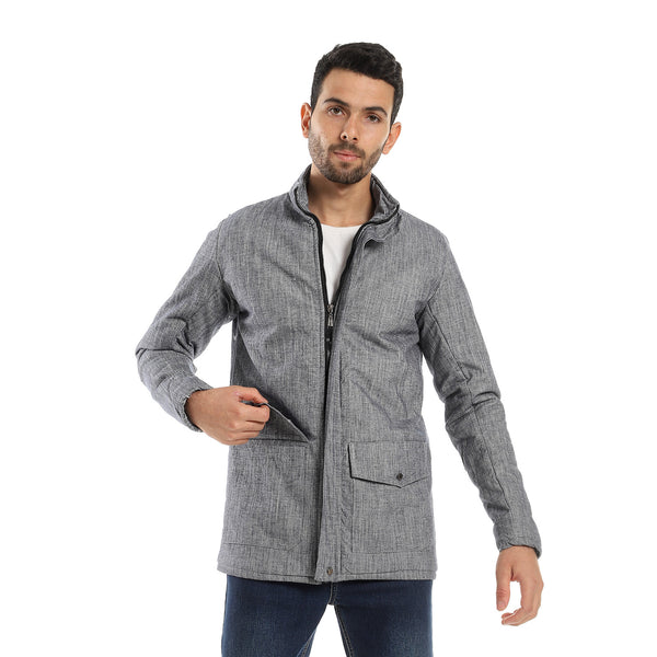 Long Sleeves Jacket With Front Zipper - Heather Light Blue