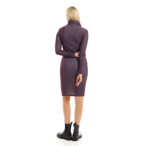 Heather Patterned Midi Dress With Long Sleeves - Purple & Black