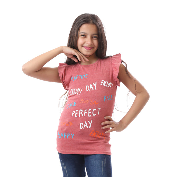 Girls Sleeveless Printed T-Shirt - Heather Red
