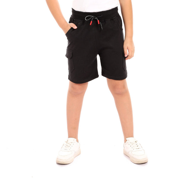 boys side pockets elastic waist short - black