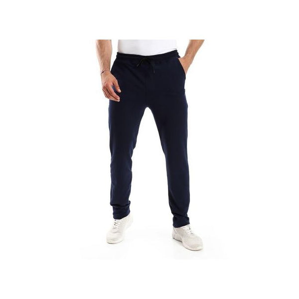 Soft Elastic Waist with Drawstring Sportive Pants - Navy Blue