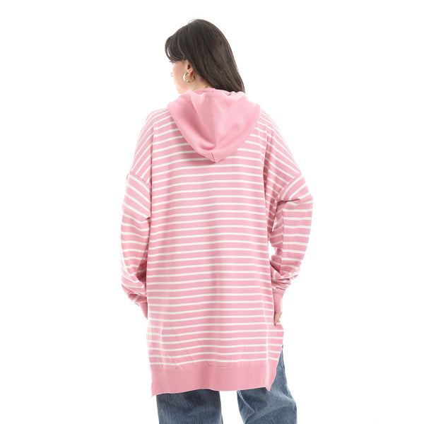 Stripped_Long_Sleeves_Hoodie_Rose_&_White_Multicolour