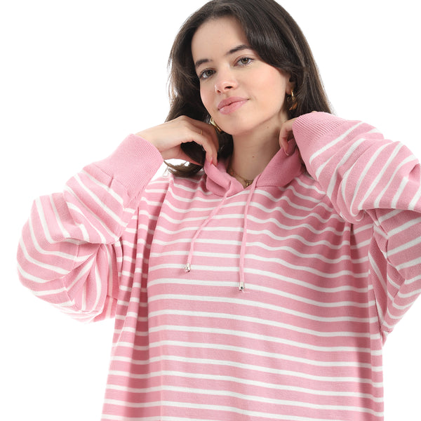 Stripped_Long_Sleeves_Hoodie_Rose_&_White_Multicolour