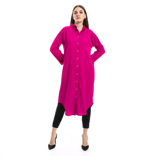 Mid Calf fuchsia Long Sleeves Textured Shirt