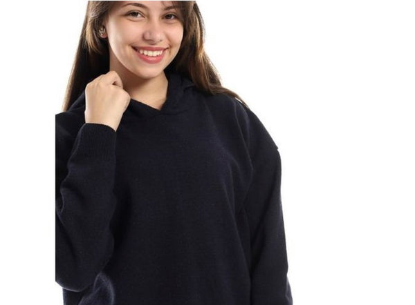 High Low Hooded Heather Navy Blue Pullover