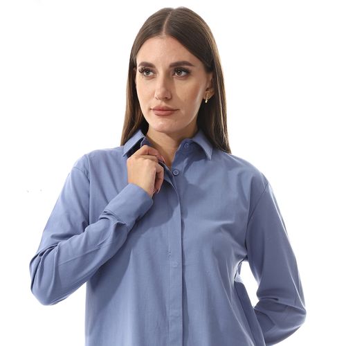 Hidden Button Placket Plain Shirt