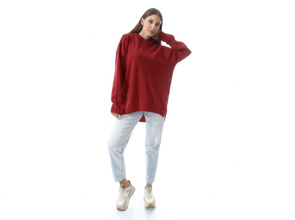 Wind Red High-Low Knitted Hoodie