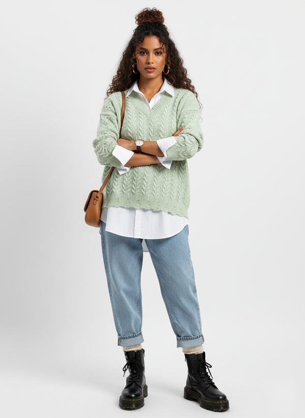 V-Neck_Kint_Pullover_Green