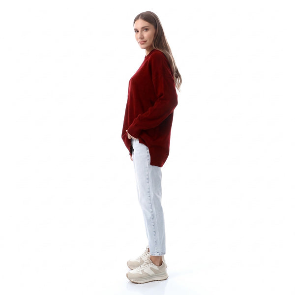 Wind Red High-Low Knitted Hoodie