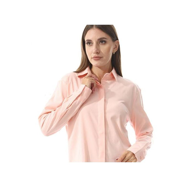 Hidden Button Placket Plain Shirt