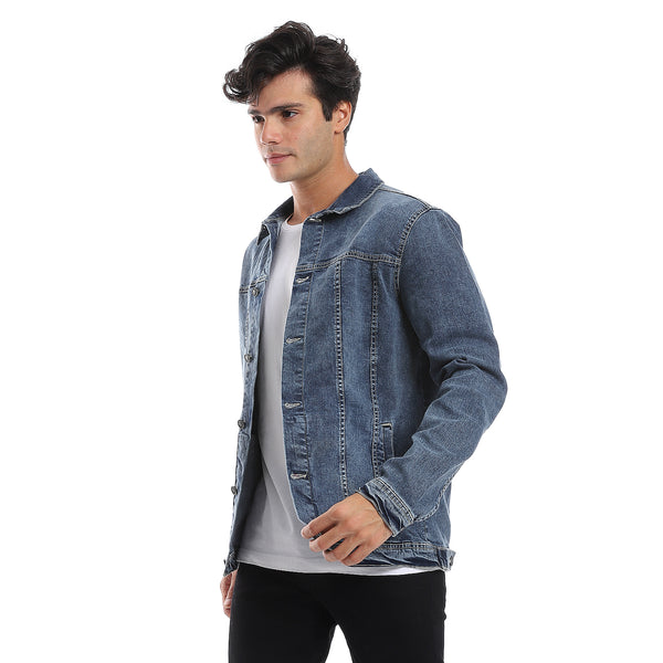 Full Buttoned Casual Denim Jacket -  Blue Jeans